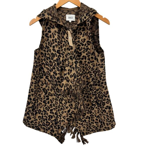 BKE Jackets & Blazers - BKE Leopard Vest Womens XS Hooded Jacket Fringe Detail Single Button COMFY NEW